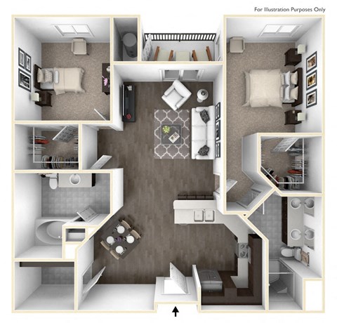 Floor plan for 2 beds, 2 baths, 1157 sqft